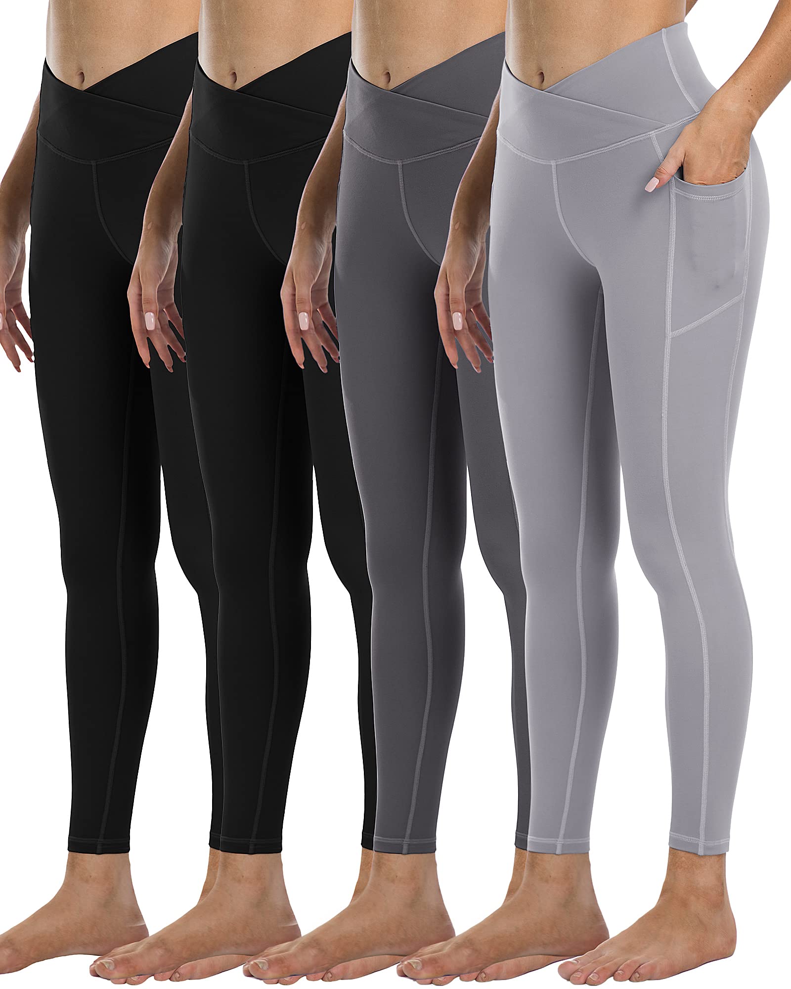 4 Pack Leggings with Pockets for Women,High Waist Tummy Control Workout Yoga Pants