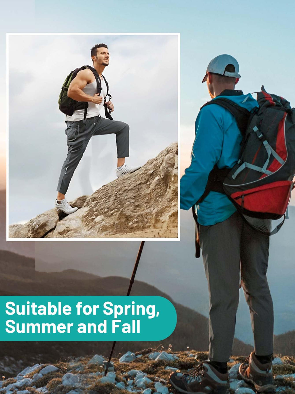 Men's Hiking Pants Quick-Dry Lightweight Sweatpants Outdoor Fishing Pants Water Resistant with Zipper Pockets