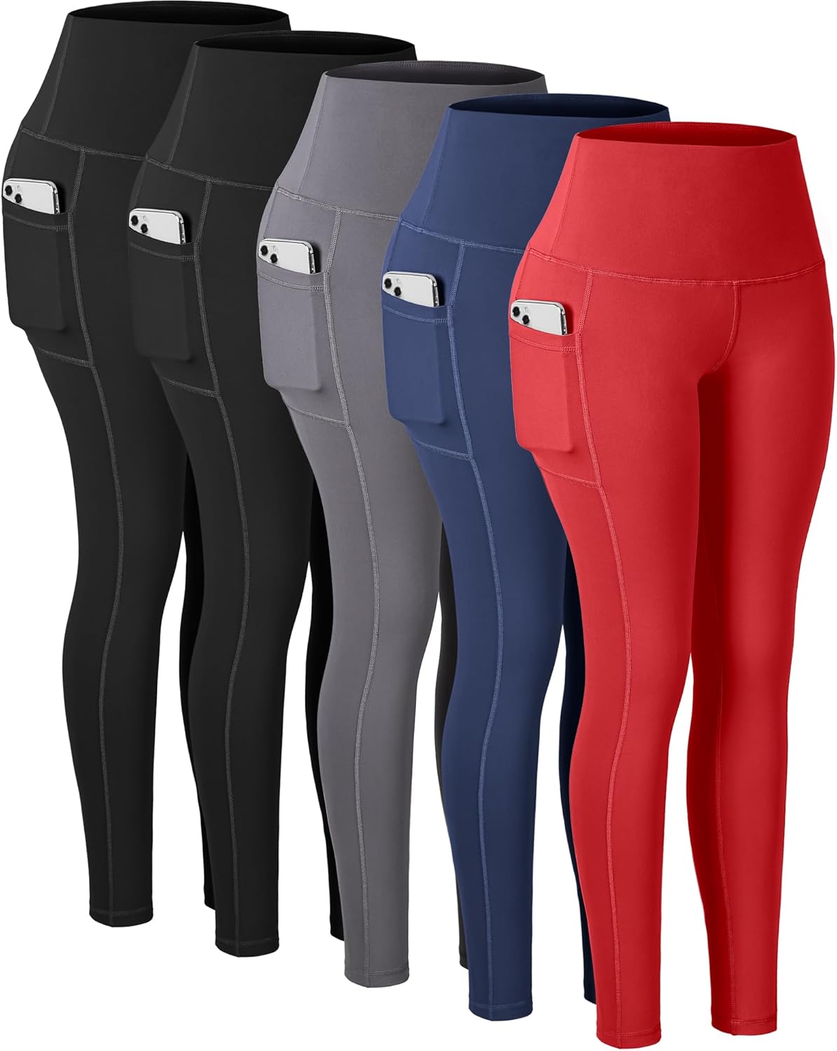 CHRLEISURE Leggings with Pockets for Women, High Waisted Tummy Control Workout Yoga Pants