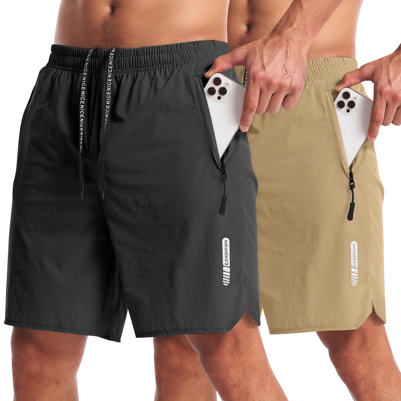CANGHPGIN 2 Pack Mens Workout Athletic Shorts 7 inch Inseam Quick Dry Hiking Shorts Men Lightweight Sports Gym Shorts Running