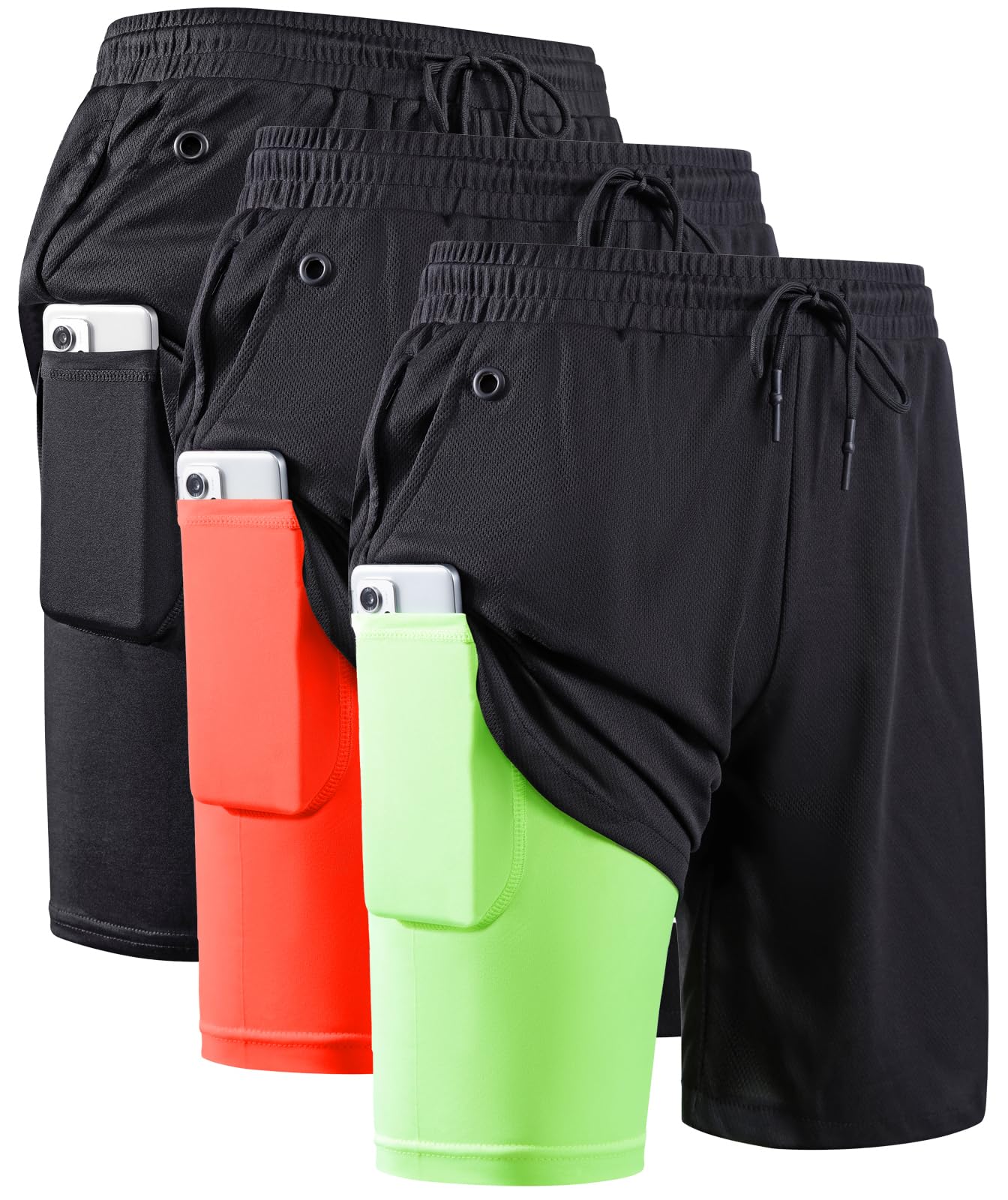 JWJ Men's 2 in 1 Workout Running Shorts 7 Inch Lightweight Athletic Gym Shorts with Compression Liner