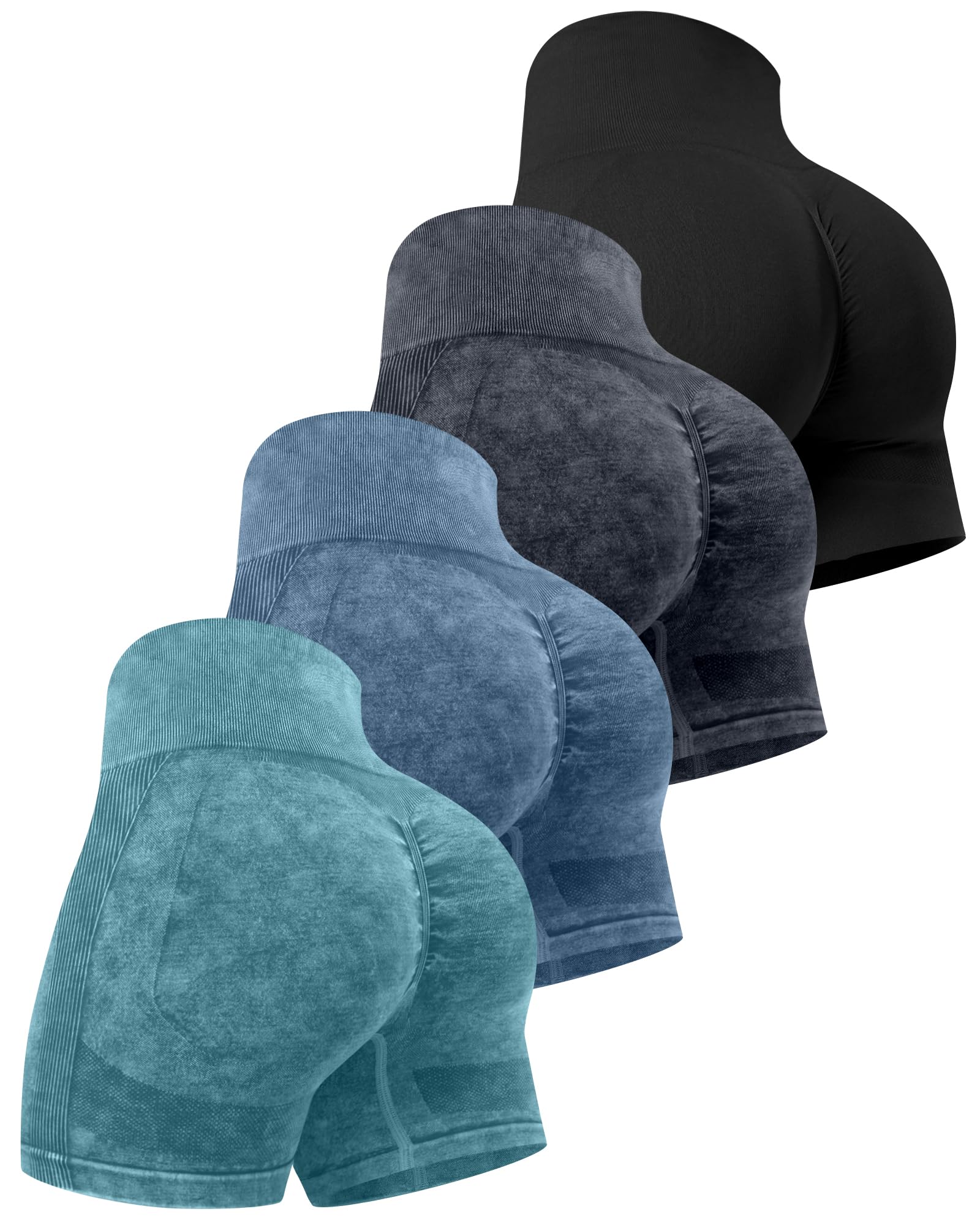 CHRLEISURE Women's 4 Packs Workout Gym Shorts, High Waisted Butt Lifting Scrunch Butt Seamless Booty Shorts