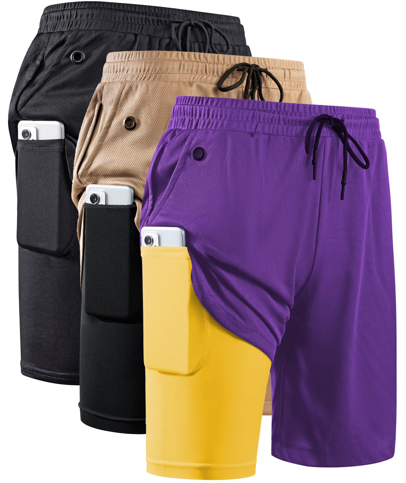 JWJ Men's 2 in 1 Workout Running Shorts 7 Inch Lightweight Athletic Gym Shorts with Compression Liner