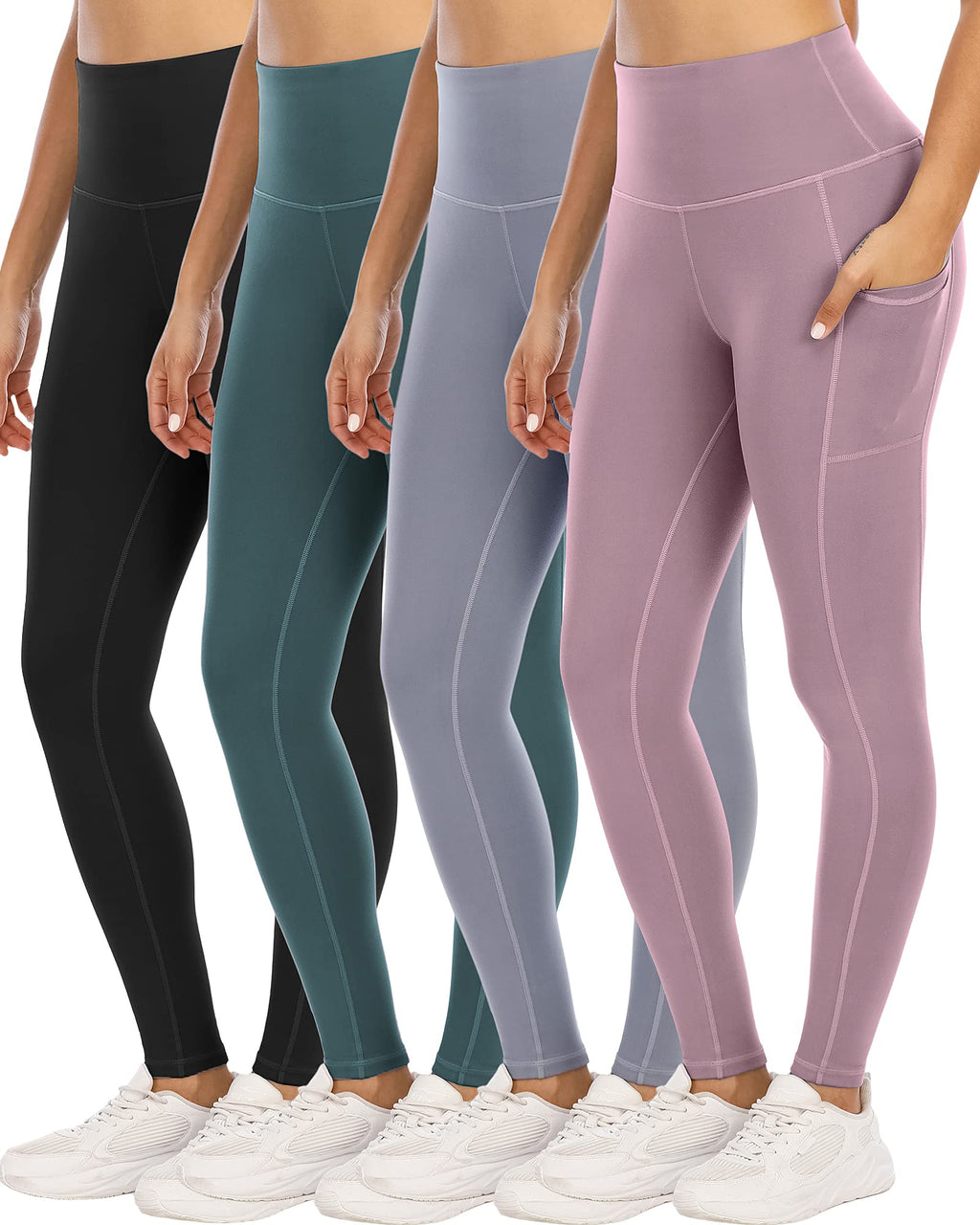 4 Pack Leggings with Pockets for Women,High Waist Tummy Control Workout Yoga Pants