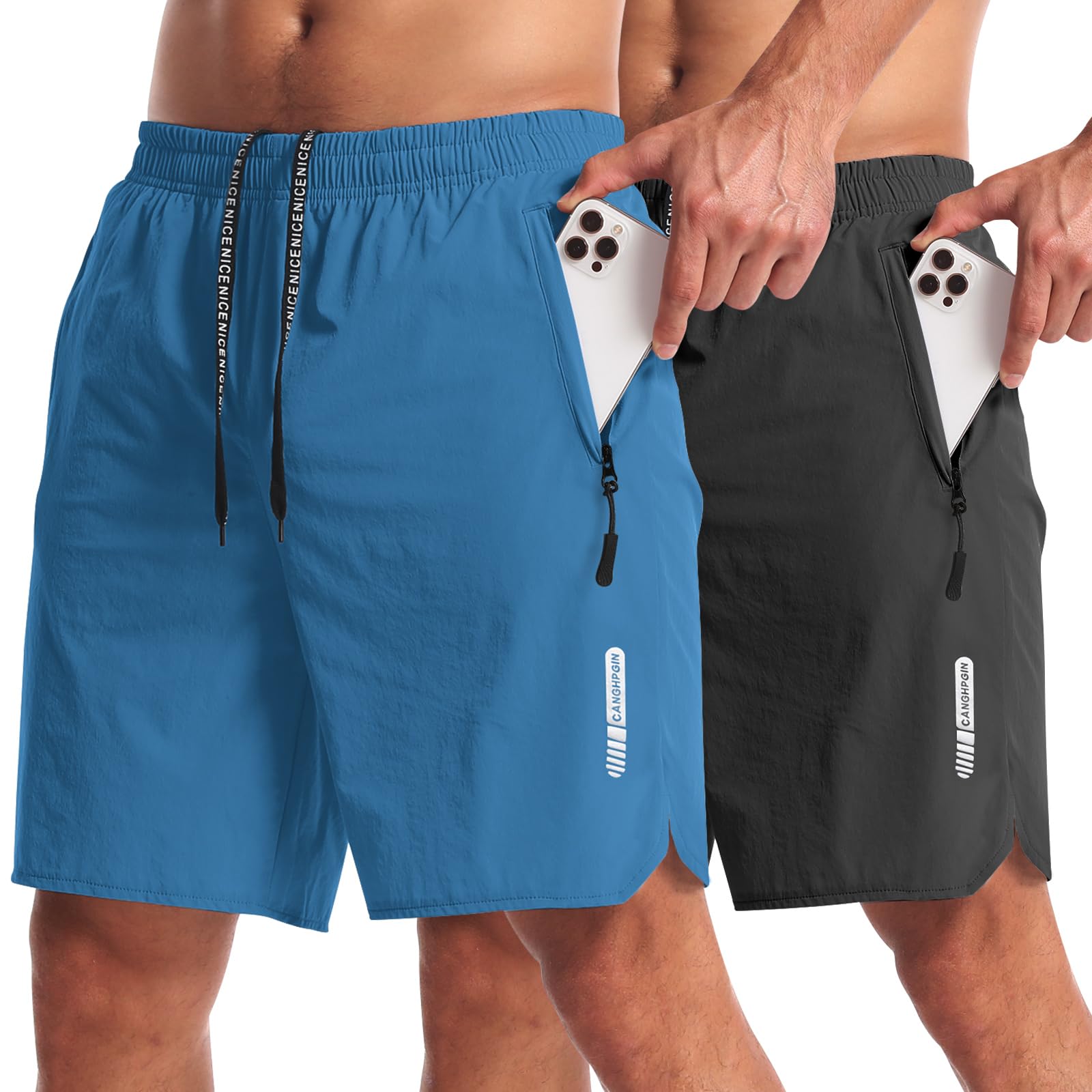 CANGHPGIN 2 Pack Mens Workout Athletic Shorts 7 inch Inseam Quick Dry Hiking Shorts Men Lightweight Sports Gym Shorts Running
