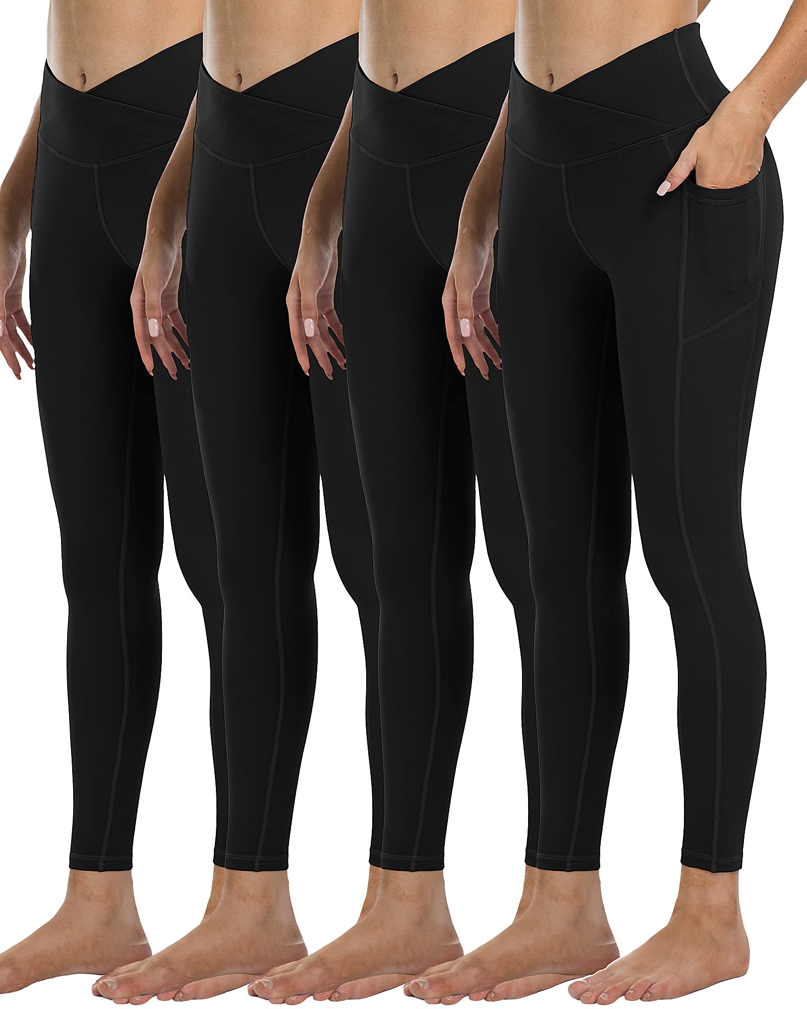 4 Pack Leggings with Pockets for Women,High Waist Tummy Control Workout Yoga Pants