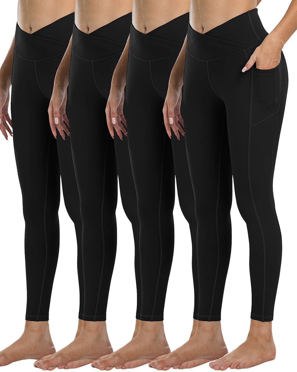 4 Pack Leggings with Pockets for Women,High Waist Tummy Control Workout Yoga Pants
