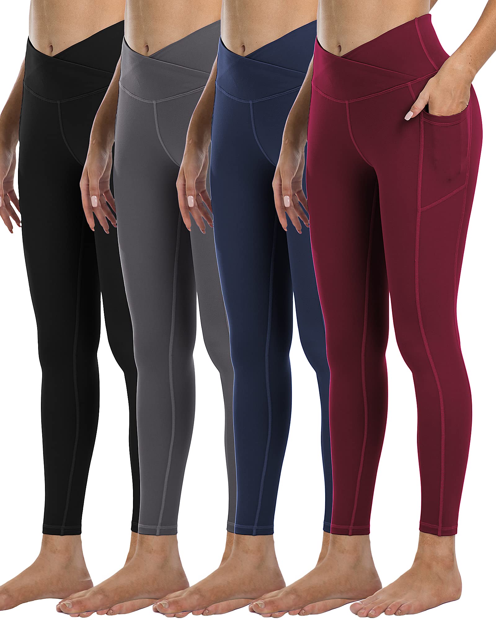 4 Pack Leggings with Pockets for Women,High Waist Tummy Control Workout Yoga Pants
