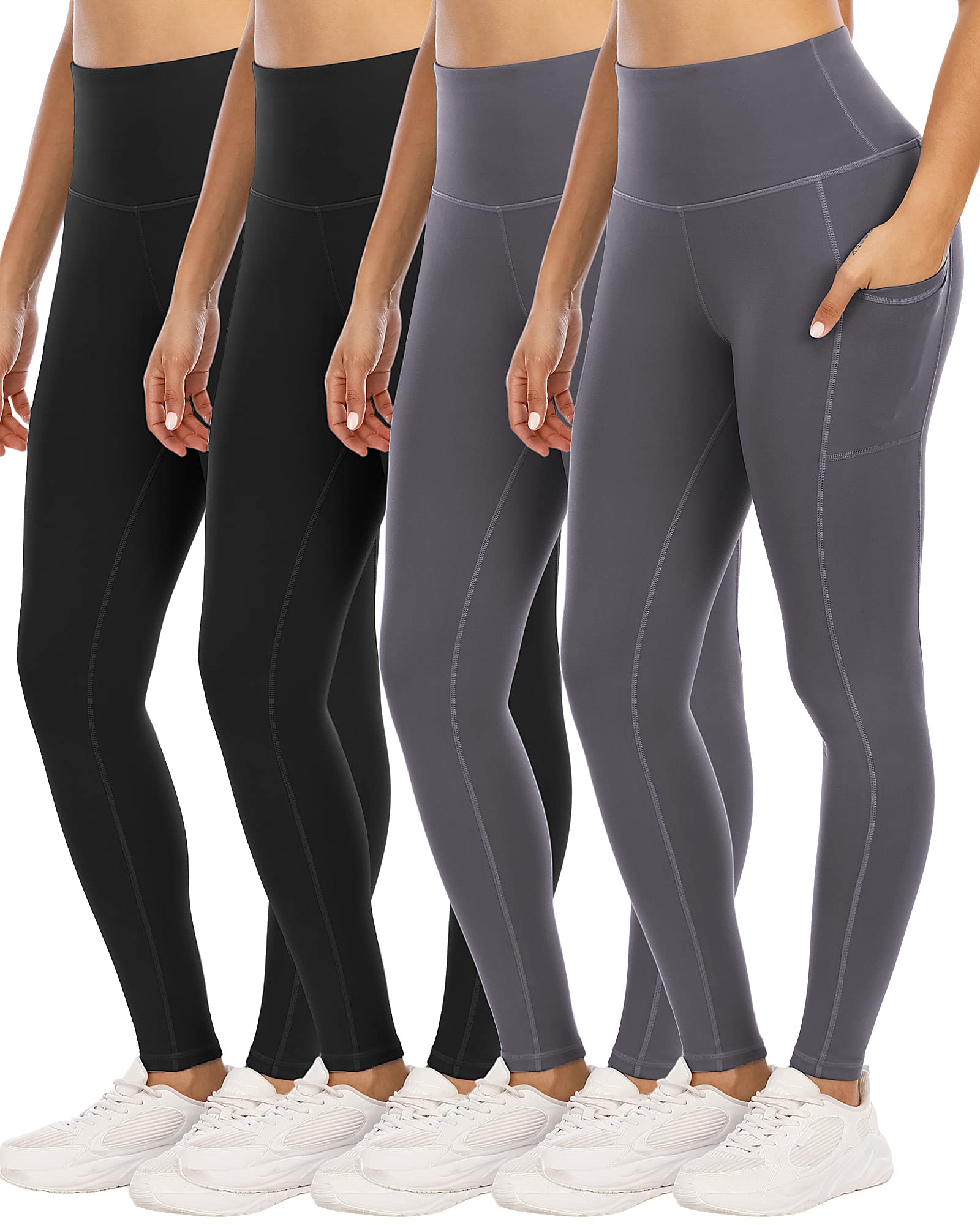 4 Pack Leggings with Pockets for Women,High Waist Tummy Control Workout Yoga Pants