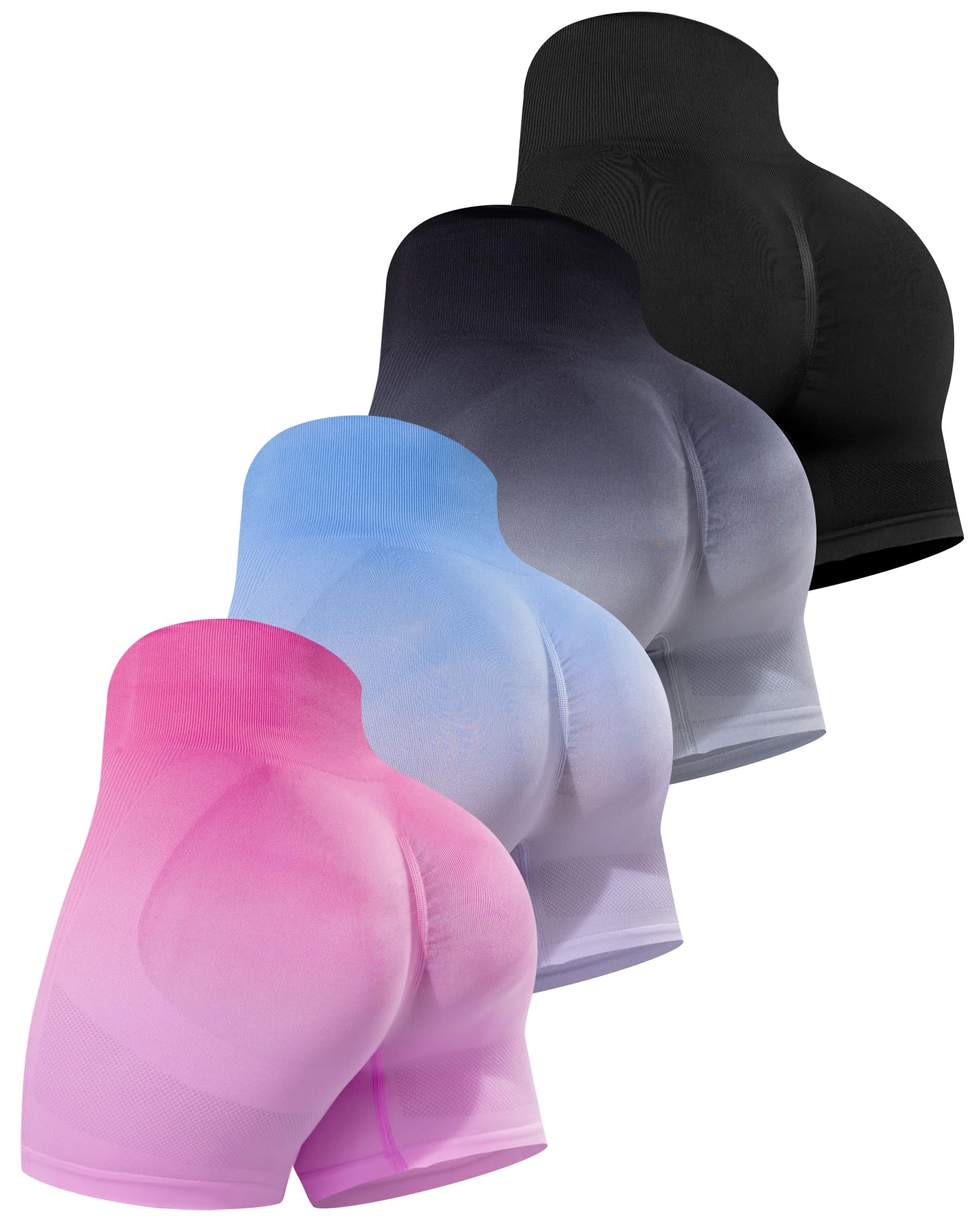 CHRLEISURE Women's 4 Packs Workout Gym Shorts, High Waisted Butt Lifting Scrunch Butt Seamless Booty Shorts