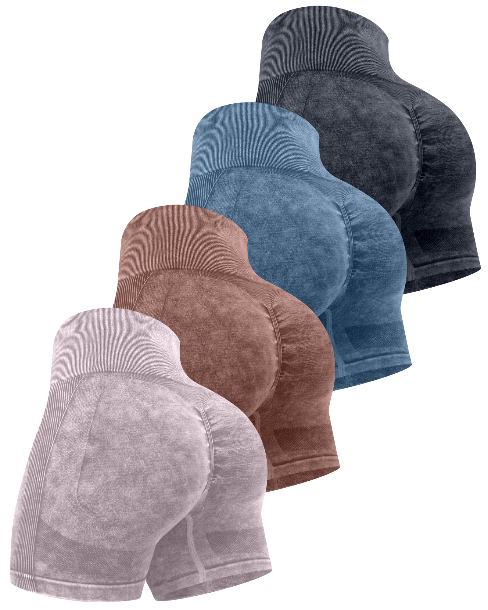 CHRLEISURE Women's 4 Packs Workout Gym Shorts, High Waisted Butt Lifting Scrunch Butt Seamless Booty Shorts