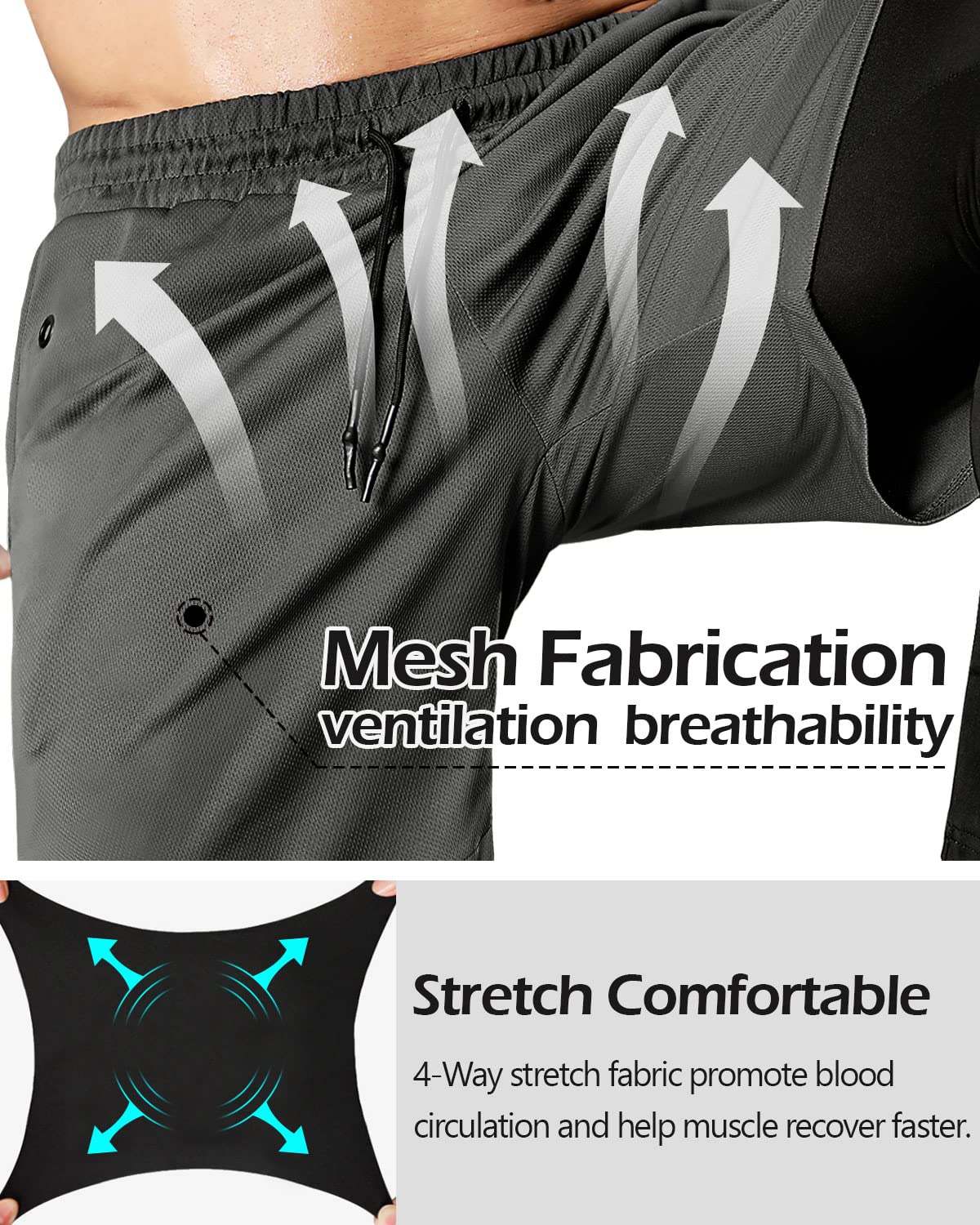 Aolesy Men's 2 in 1 Running Pants, Gym Workout Compression Pants for Men Training Athletic