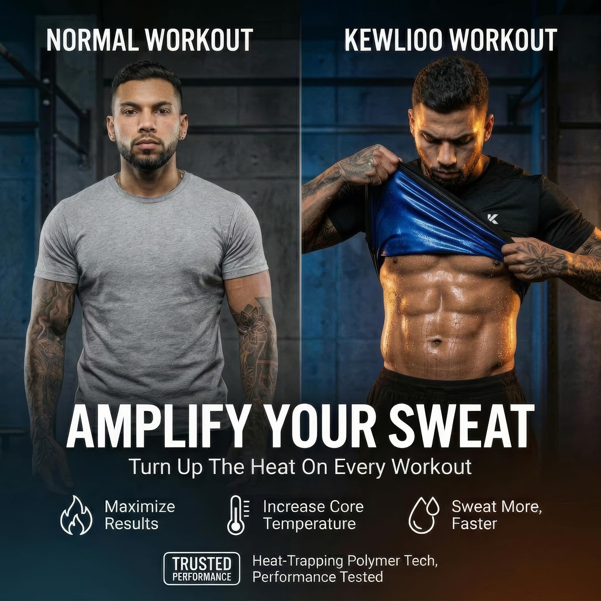 Kewlioo Sauna Shirt for Men - Heat Trapping Sweat Vest, Sauna Suit For Men, Compression Workout Sweat Suit for Gym, Workouts