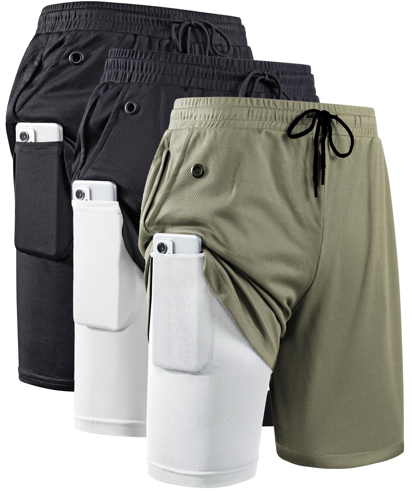 JWJ Men's 2 in 1 Workout Running Shorts 7 Inch Lightweight Athletic Gym Shorts with Compression Liner