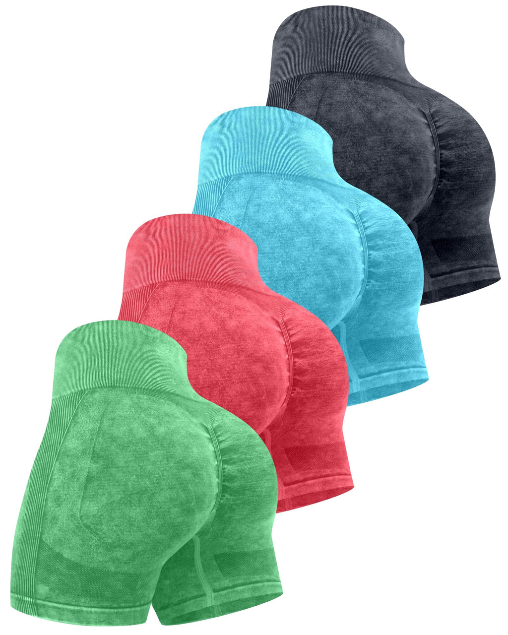 CHRLEISURE Women's 4 Packs Workout Gym Shorts, High Waisted Butt Lifting Scrunch Butt Seamless Booty Shorts