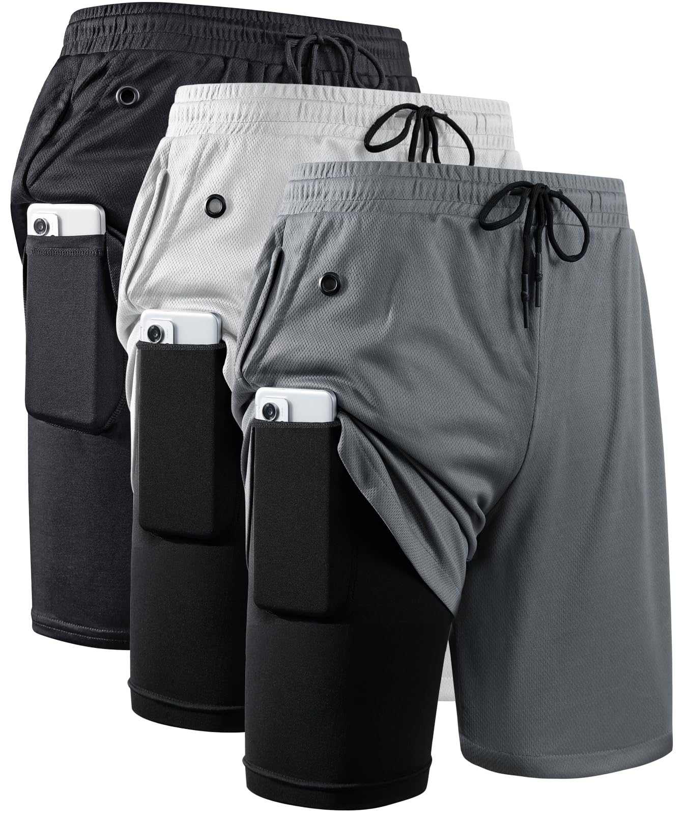 JWJ Men's 2 in 1 Workout Running Shorts 7 Inch Lightweight Athletic Gym Shorts with Compression Liner