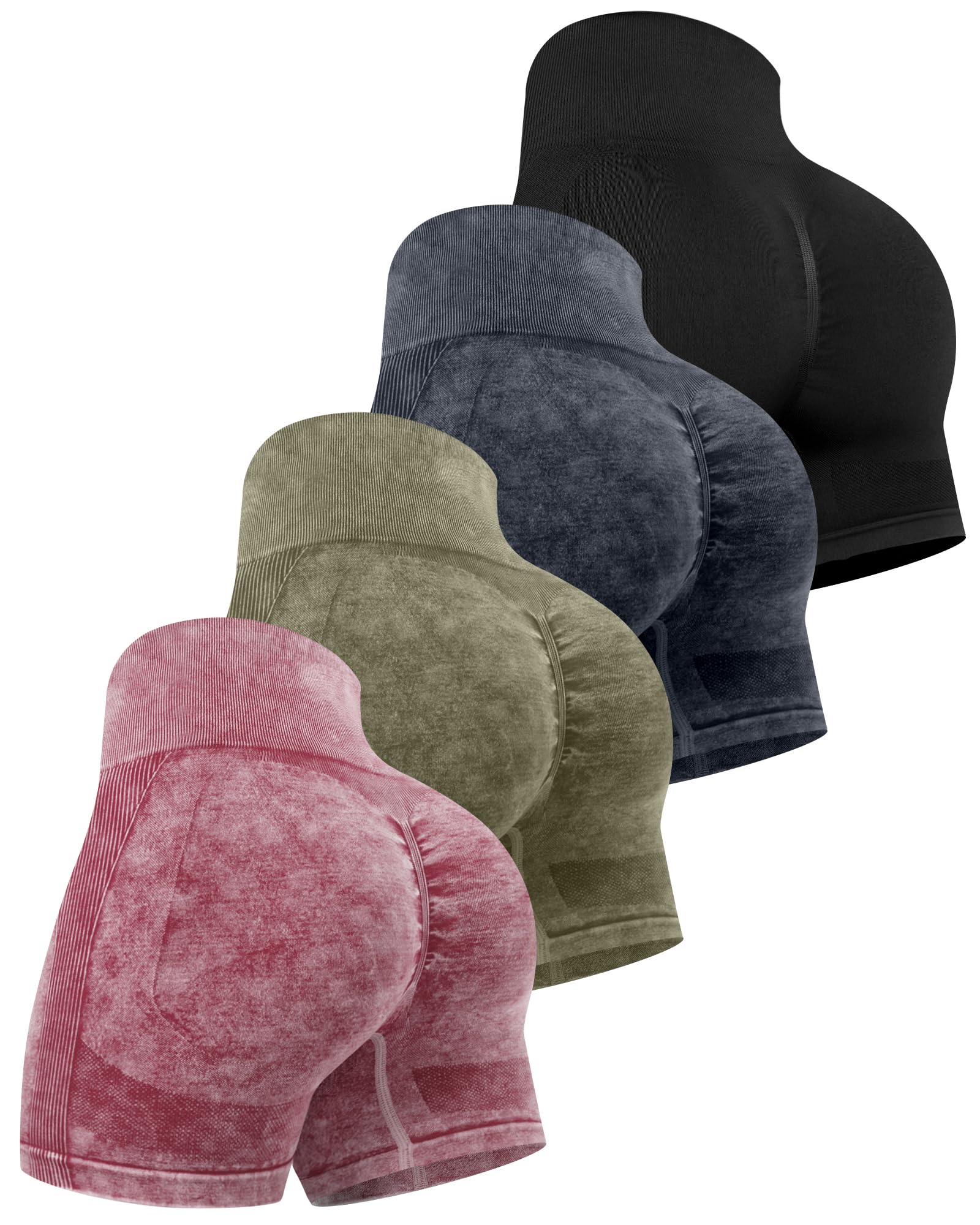 CHRLEISURE Women's 4 Packs Workout Gym Shorts, High Waisted Butt Lifting Scrunch Butt Seamless Booty Shorts