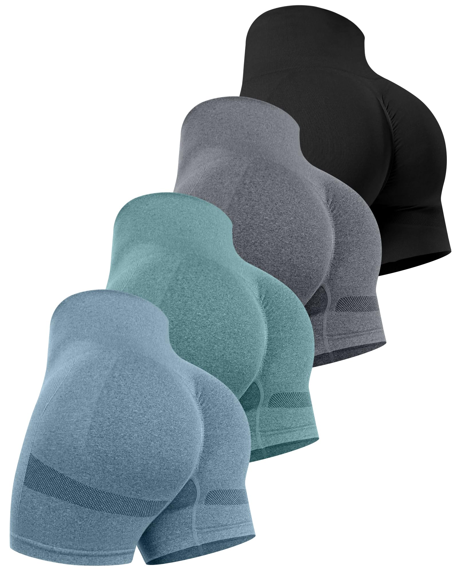 CHRLEISURE Women's 4 Packs Workout Gym Shorts, High Waisted Butt Lifting Scrunch Butt Seamless Booty Shorts