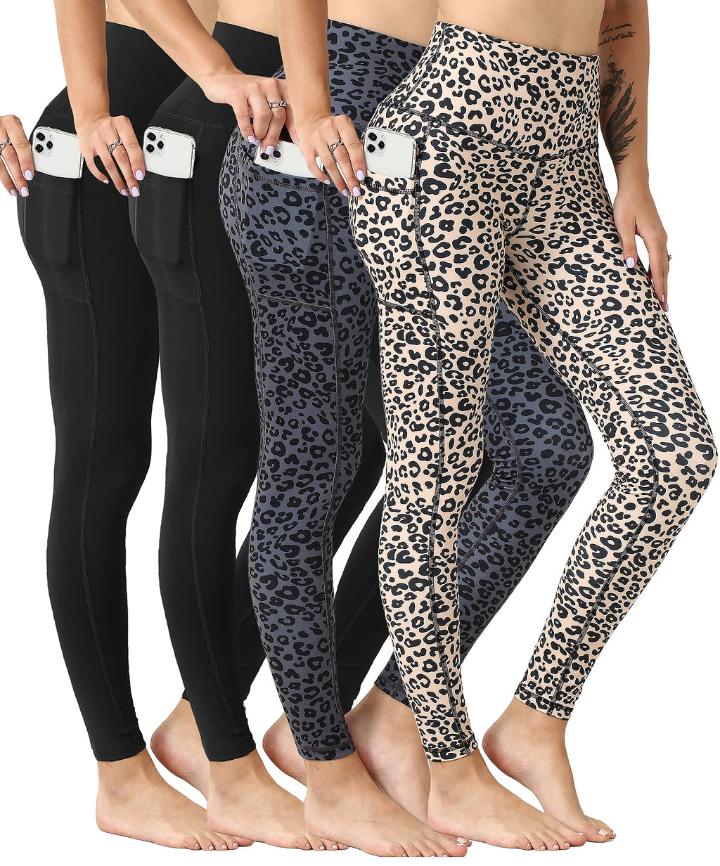 4 Pack Leggings with Pockets for Women,High Waist Tummy Control Workout Yoga Pants