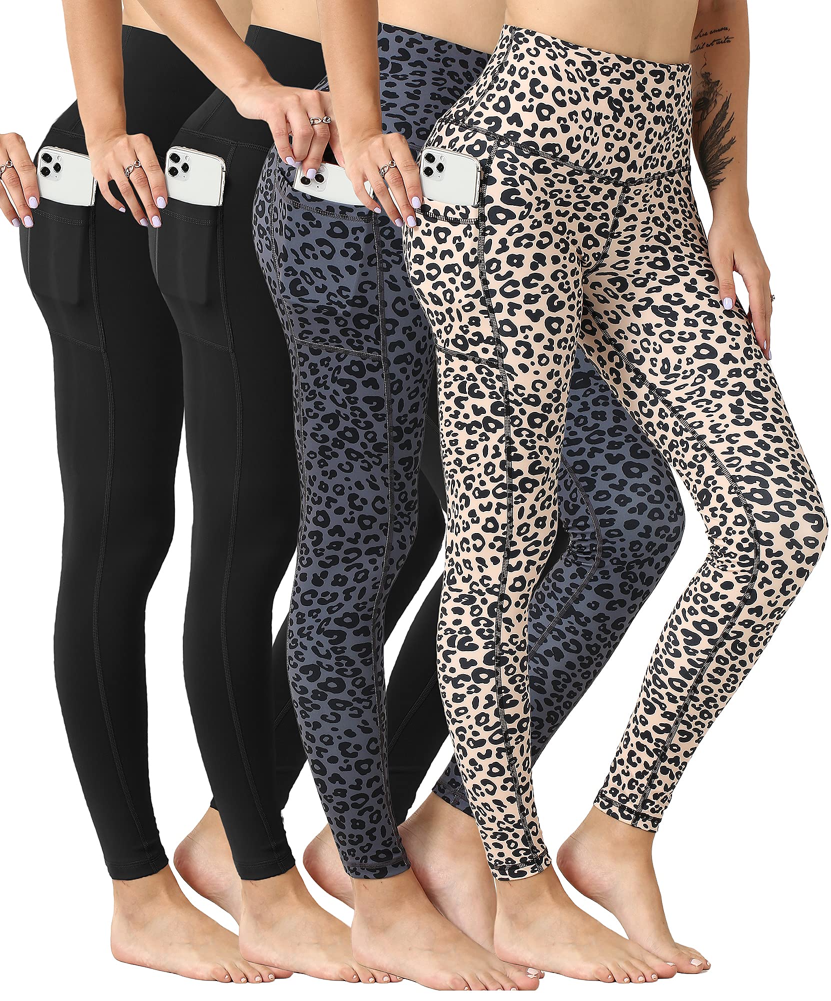 4 Pack Leggings with Pockets for Women,High Waist Tummy Control Workout Yoga Pants